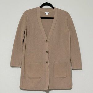 J Jill Cardigan Sweater Womens M Tan‎ Button Front V Neck Minimalist Neutral